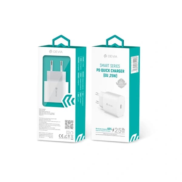 Hurtigoplader til iPhone / Samsung 25W PD USB-C Vægoplader Hvid