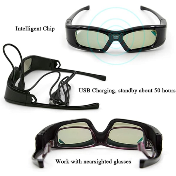 Ultra-Clear HD DLP-Link 3D Active Rechargeable Shutter Glasögon för alla 3D DLP-projektorer
