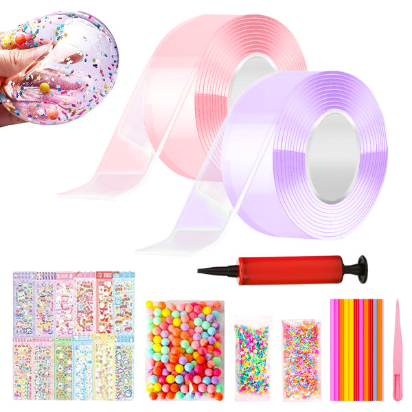 Nano Tejp Bubbles Set, 3 m Nano Dubbelhäftande Tejp, Magic, Bubble Tape Toy Kit, Självhäftande DIY Craft Kit för flickor, pojkar Pink+Purple