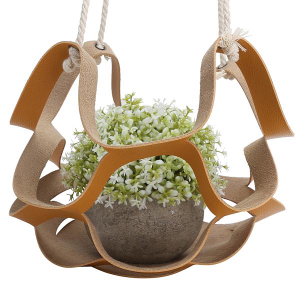 Växtupphängning i PU-läder, väggmonterad blomkrukehylla, blomkrukehållare, inomhusinredning, gulL