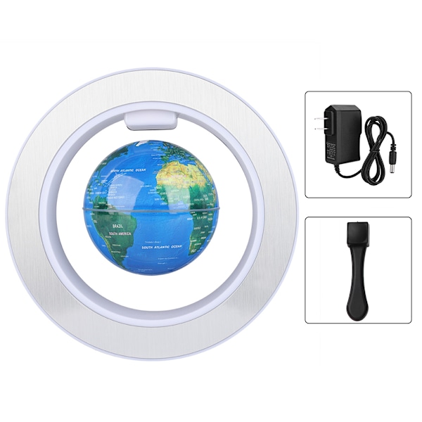 4 tommers O-formet magnetisk levitasjon flytende klode roterende magnetiske kuler med LED-lys for hjemmekontoret dekorasjon 100-240VBlå US