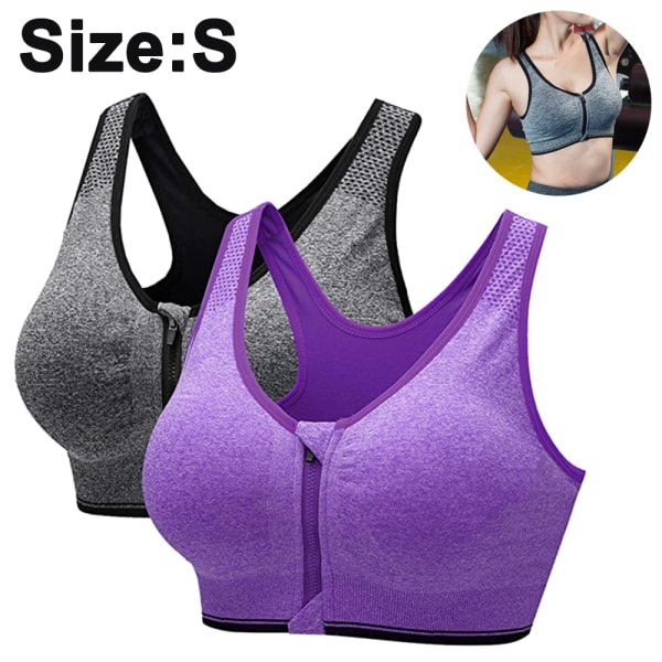 2 pcs Zipper in Front Sports Bra High Impact Strappy Back Support Workout Top