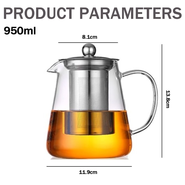 Glass Tekanne med Teinfuser Te Kanne Tekoker Komfyrtopp Sikker Blomstrende og Løs Blad Te Maker Sett (32oz/ 950ml)