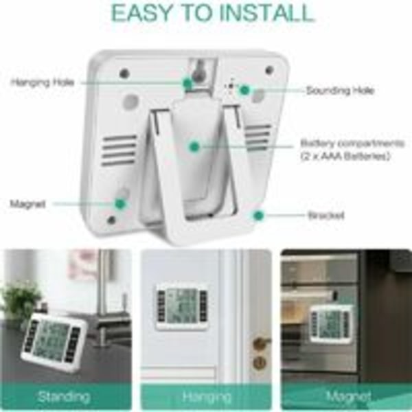 Kyl- och frystermometer, trådlös kyltermometer med 2 sensorer, ljudlarm, min/max, in/ut-termometer för hemmakök