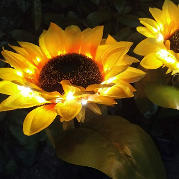 Solcelledrevet LED-solsikke til udendørs havebelysning, (2 stk.) IP65 vandtæt lampe, automatisk opladning af solcellelamper til haven, store realistiske blomster