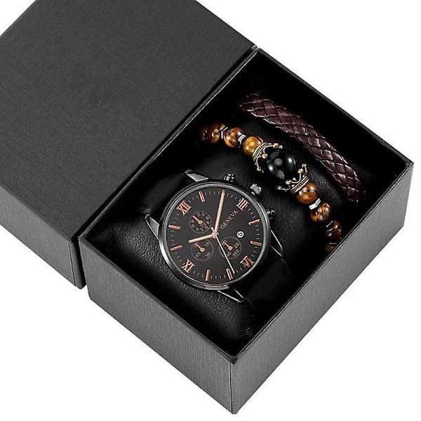 Herre Stilfuldt Minimalistisk Quartz Ur Armbånd Sæt - 2 Stykker/Sæt Sort