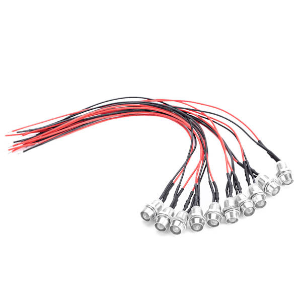 10 st 12V 8mm förtrådade konstanta LED-lampor, ultraljusa vattenklara glödlampor (#01)