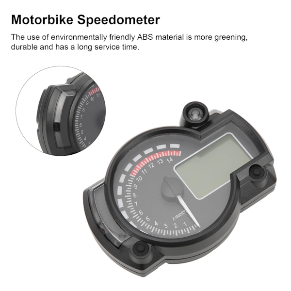 Motorsykkel Speedometer Odograph 15000 R/min LCD Display Justerbar Universal for 12V Biler Bobiler