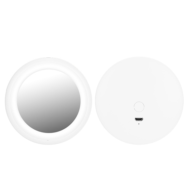 Mini kannettava USB-ladattava pyöreä LED-valomeikkipeili kosmetiikkatyökalu (valkoinen)