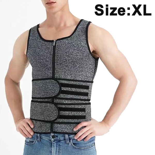 Men Neoprene Sauna Zipper Waist Trainer Vest Tank Top Trimmer Body Shaper Corset Vest