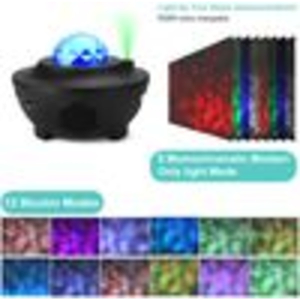LED-projektorstjernehimmellampe, stjernenattlys med Bluetooth-musikkhøyttalerfjernkontroll Barn Baby Star Projector