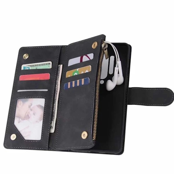 OnePlus 8 Pro Multifunktionel Pung Etui Lynlås 8-Rum Sort