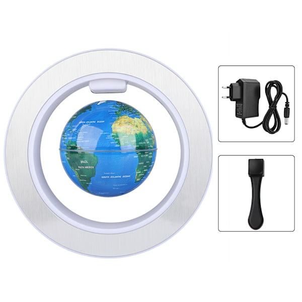 4 tommers O-formet magnetisk levitasjon flytende klode roterende magnetiske kuler med LED-lys for hjemmekontoret dekorasjon 100-240VBlå EU