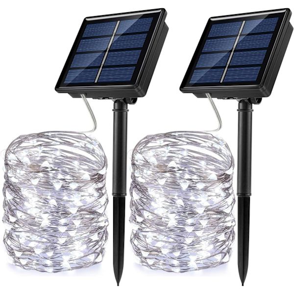 Solcells drivna ljusslinga 2-pack 22m 200 LED 8 lägen Vattentät IP65 Blinkande belysning Inomhus Utomhus Fe älvlampor Auto