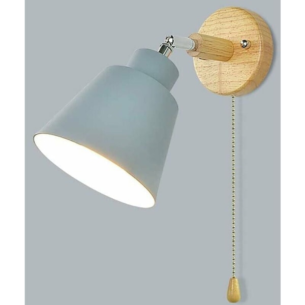 Vägglampa med dragsnöre 350° fri rotation Modern Retro Sänglampa Trä Vägglampa E27 Inomhus Vägglampa Lämplig för Vardagsrum