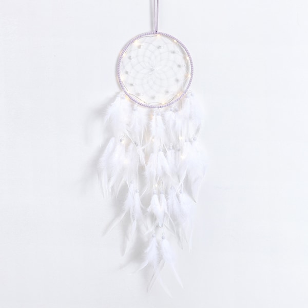 Bohemian dekorasjon, Led Dream Catcher Jente Håndlaget Dreamcatcher Blonder Dream Catcher Fjær Hvit for gode drømmer Vegg Hengende Bil Rom