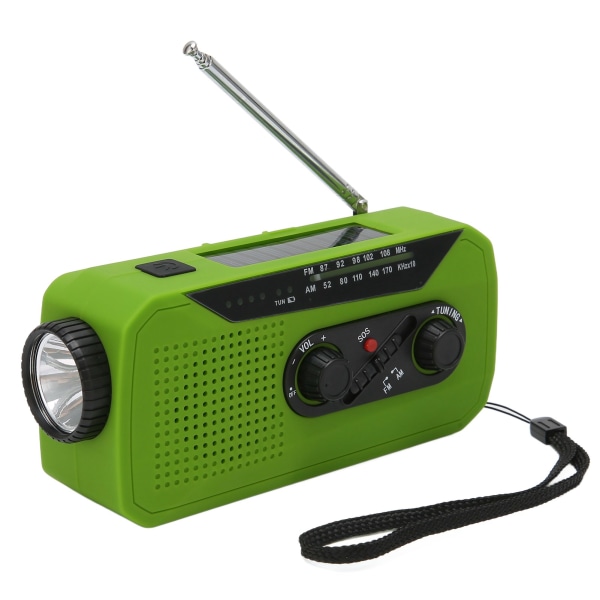 Käsikäyttöinen radio AM/FM/SOS-täysi kaista USB-ladattava ulkoilun LED-aurinkokäyttöinen hätäradio taskulamppu