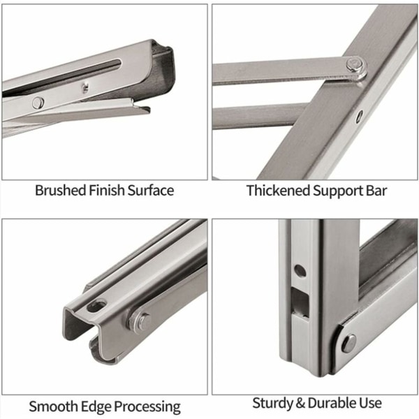 Rustfrie stål sammenleggbare braketter 400mm, 2 stk sammenleggbare hyllebraketter Heavy Duty hyllebraketter bordbraketter, sammenleggbar veggmontert hylle
