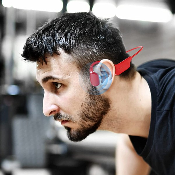 Trådlösa sporthörlurar, Bluetooth 5.0 vattentätt, svetttätt headset med mikrofon för sport jogging löpning köra cykel vandring Red