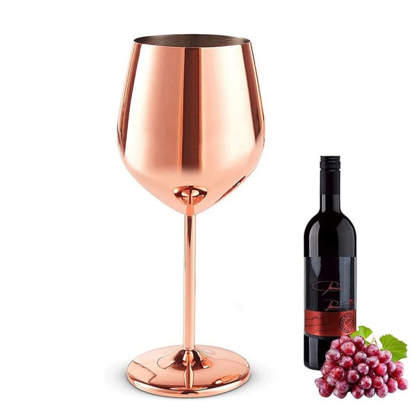 18oz roségull vinglass, 18oz uknuselig stålvinglass, knusebestandige metallvinglass for utendørs, piknik, fest (ROSÉGULL)