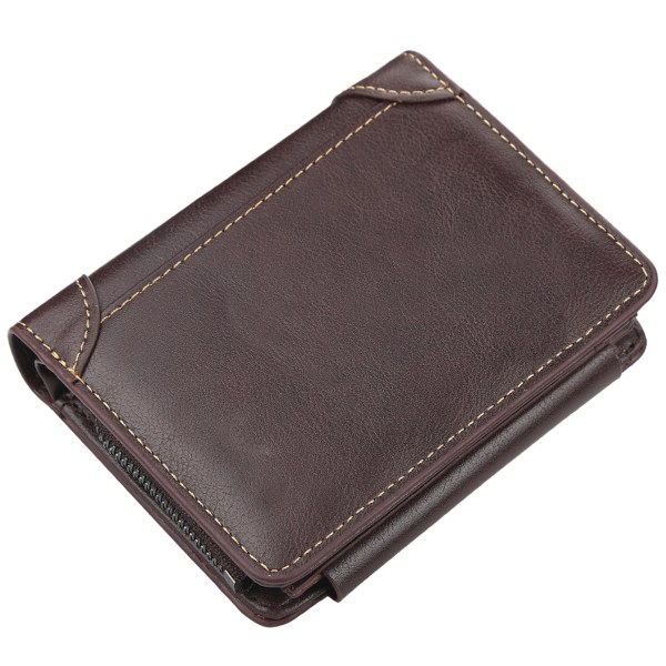 Läder Trifold-plånböcker för män， Kort stil, fashionabla herrväskor coffee