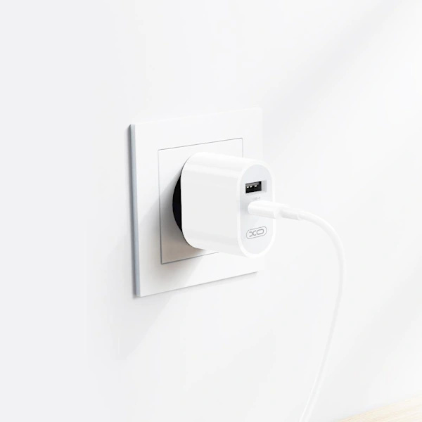 iPhone hurtiglader dobbel port USB-C strømadapter med ladekabel hvit