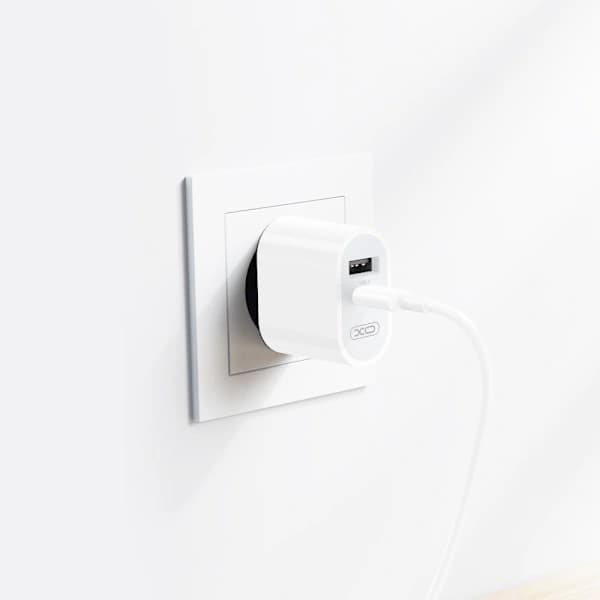 iPhone Hurtigoplader Dobbeltport USB-C Strømadapter med Opladerkabel Hvid