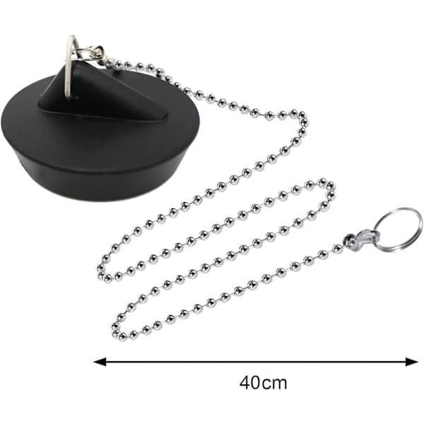 Vaskeprop, 2-pak 40 mm gummiprop med ophængsring og 40 cm kuglekæder sort