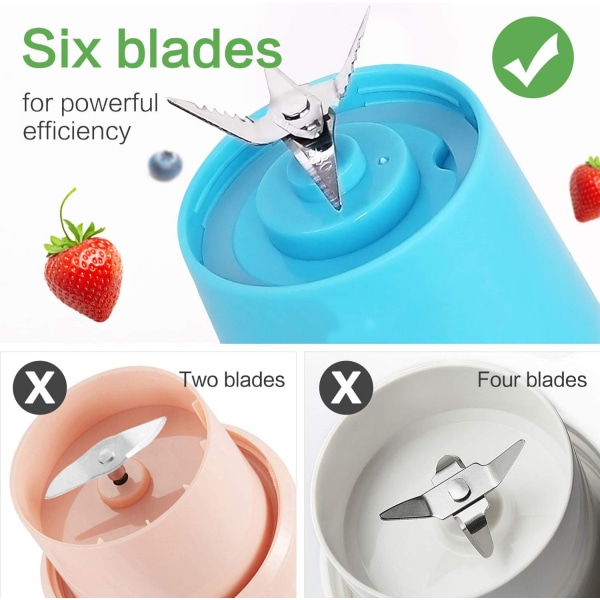 Bærbar blender, personlig størrelse blender USB genopladelig med 6 knive til shakes og smoothies, mini blender med 13oz saftkop til