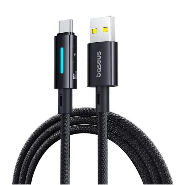 Lit Button Control -pikalatauksen datakaapeli USB-A–USB-C 100W 1m Cosmic Black
