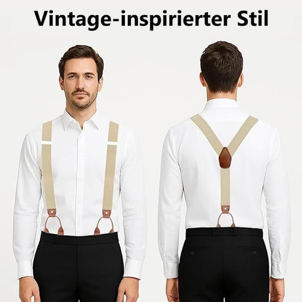 Herre elastiske seler 3,5 cm - Y-formet med knap og klips, justerbar retrostil