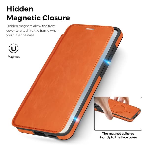 Samsung Galaxy S26+ / S26 Plus 5G skinnveske med MagSafe oransje