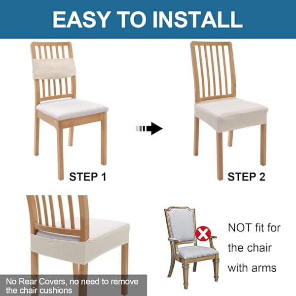 4 stk vanntette stoltrekk, elastiske vaskbare stoltrekk, beige beige
