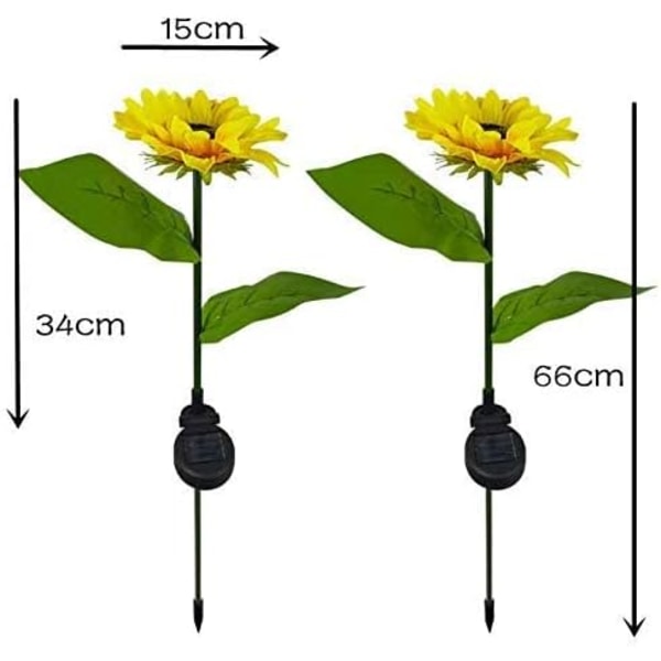 Solcelledrevet LED-solsikke til udendørs havebelysning, (2 stk.) IP65 vandtæt lampe, automatisk opladning af solcellelamper til haven, store realistiske blomster