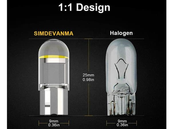 T10 w5w 6000k LED-lampor med 1 st. COB LED-chip, 12V DC, 10-pack. Vit