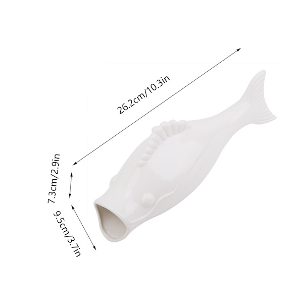 Elegant Hvid Fisk Formet Keramisk Væghængt Plantepotte Vase Dekoration (Vase med Blomst)