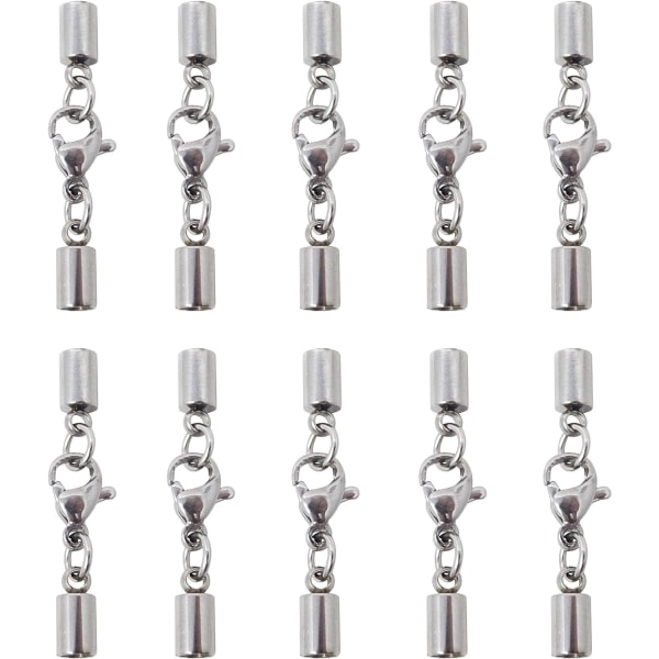 10PCS 3mm Stainless Steel Leather Cord End Caps with Lobster Clasp Connector for Jewelry Making