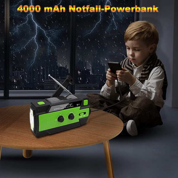 Solardrevet radio AM/FM/NOAA, bærbar USB-oppladbar nødradio 4000 mAh powerbank