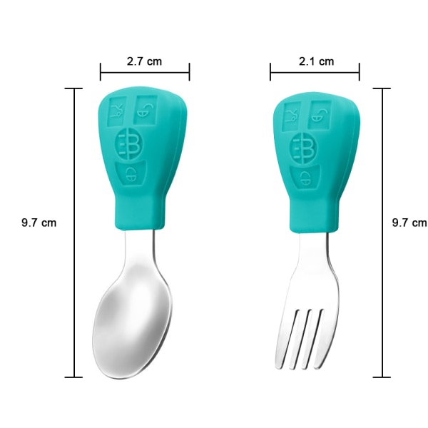 Selvmatende babybestikk, baby skje og gaffel småbarnsbestikk sett småbarn lærer å spise trenings skje supplerende matbestikk sett