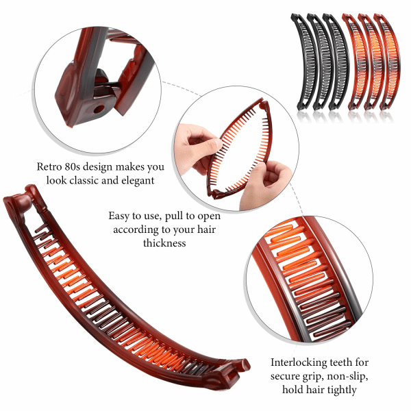6 stk banan hårklips hårtilbehør for kvinner jenter