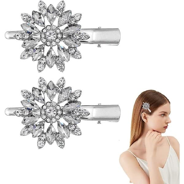 2 st strass bröllopshårklämma, blomdiamanthårklämmor, strasshårspänne (silver)