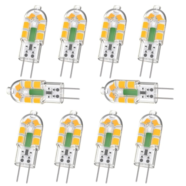 10 G4 LED Bulbs 2W 200LM, 20W Halogen Equivalent, Warm White 3000K, AC/DC 12V, Flicker-Free, Non-Dimmable