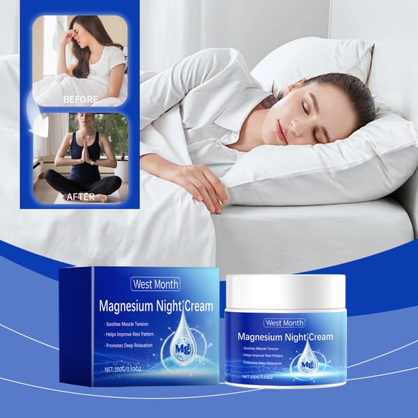 Magnesium Sovecreme forbedrer søvn, lindrer ubehag i kroppen under søvn og giver komfort og pleje.