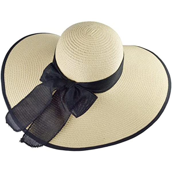 Dame Stor Sløjfe Halm Hat Stor Floppy Foldbar Rulle op Strand Cap Sol Hat Sommer UV Beskyttelse Strand Cap