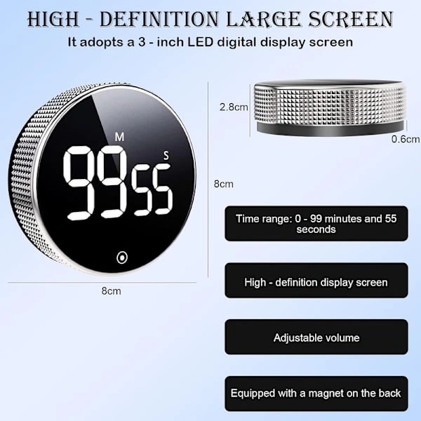Digital timer med magnet och LED-display - Köksklocka / Äggklocka