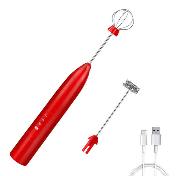 Whisk Milk Frother, Rechargeable Handheld Electric Whisk Coffee Frother Mixer with 2 Stainless Whisks, Milk Foam Maker