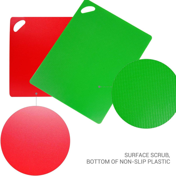 Extra tjocka flexibla plastmattor för set med 6 färgade skärbrädor med matikoner och lättgreppsvänliga handtag