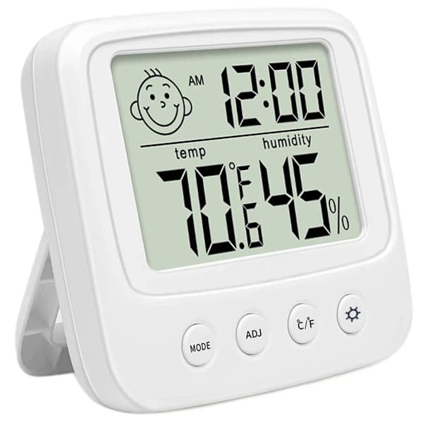 Hygrometer, Termometer & Ur - 3-i-1 Hvid