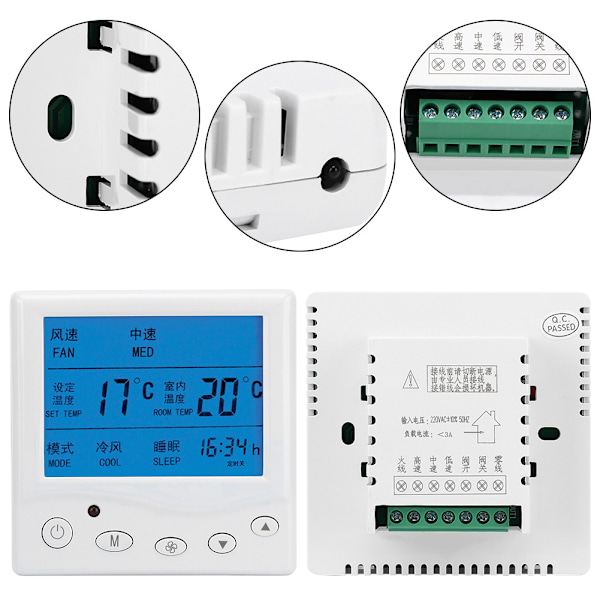 220V Digital Termostat med LCD-Skærm Temperaturregulator til Central Aircondition