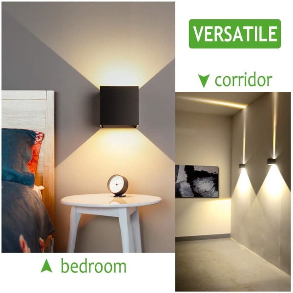 12W innendørs/utendørs vegglampe, LED vegglampe vanntett IP65 justerbar opp ned lampe design 3000K varm hvit vegglamper for stue